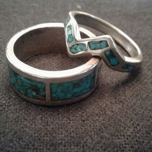Sterling silver with crushed turquoise inlay